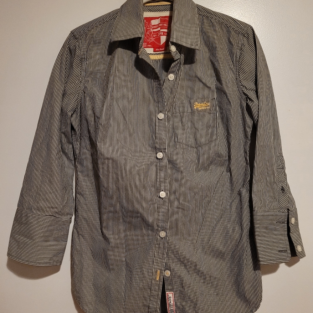 SUPERDRY Superior Quality Cotton Shirt - Navy w/White Stripe - Picture 2 of 10